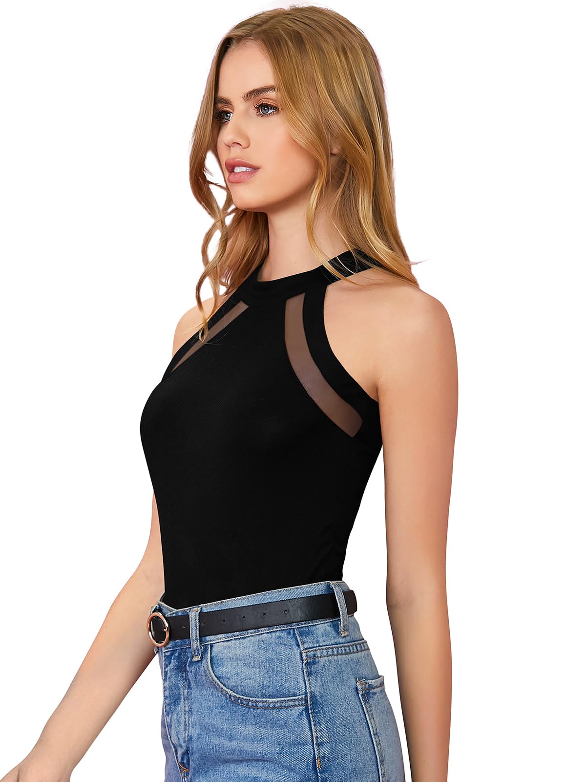 PINZY Women's Casual Western Tank Top (in, Alpha, XL, Black)