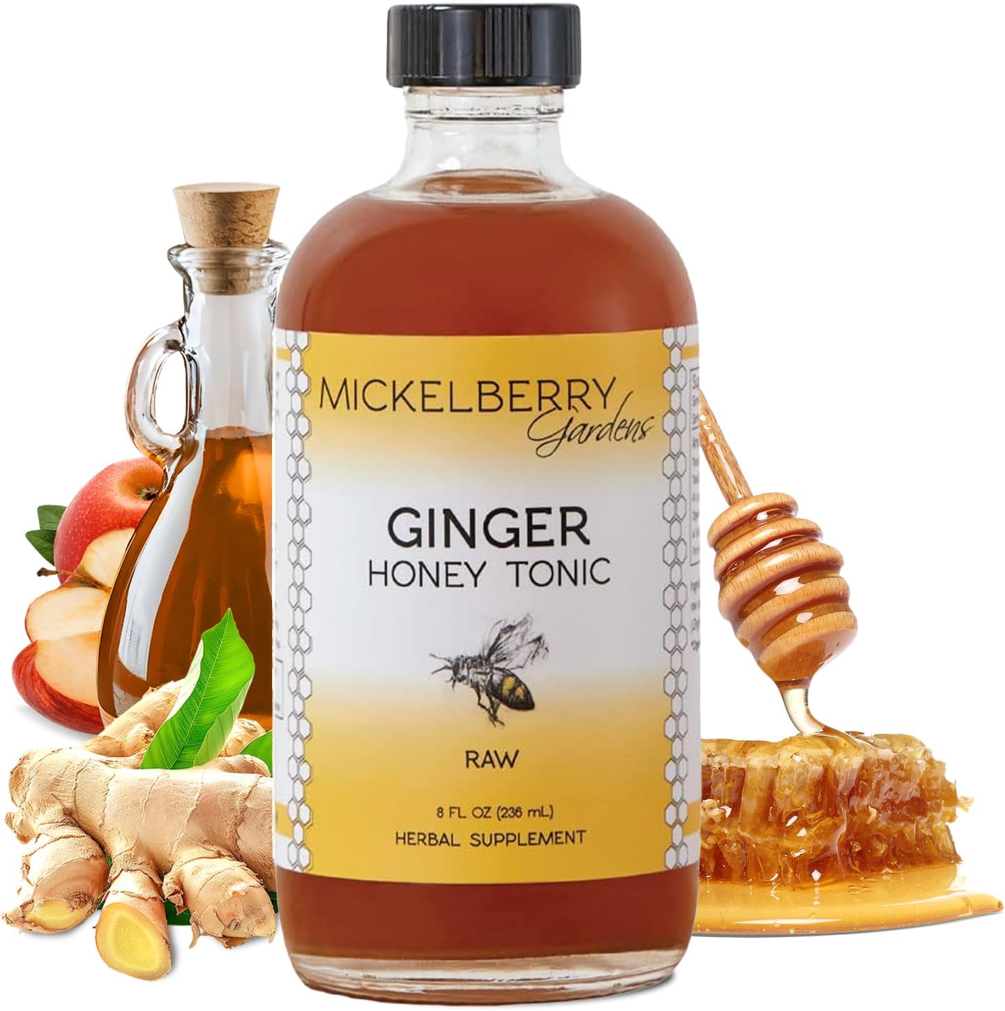 Mickelberry Gardens Immune Support Ginger Honey Tonic – Organic Ginger Shots & Syrup for Immunity Boost, Digestive Health, and Wellness – 8 Oz
