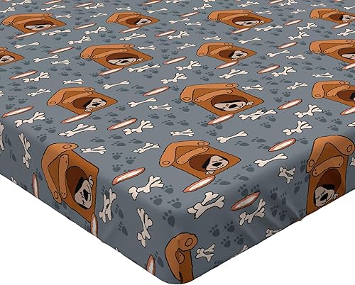 Miniatura 2 de Lunarable Sábana bajera ajustable de hueso de perro, cachorro durmiendo en casa de perro con ilustración de cuenco de comida impresa de patas, funda