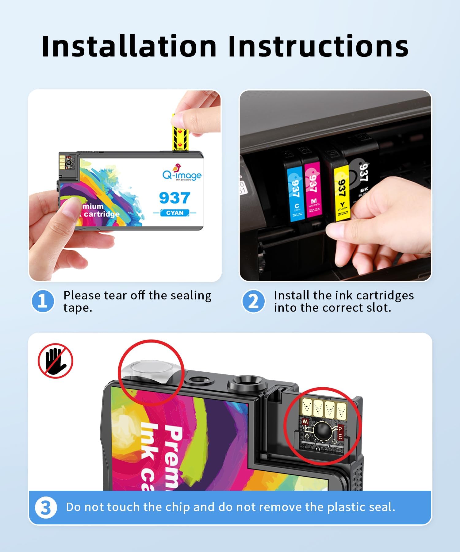 Q-image 937XL wkłady 937e z chipem, kompatybilne z kartridżami do drukarek HP 937 | Kompatybilne z HP 937 XL dla HP OfficeJet 9730 9120b 9110b 9720 9130b 9117b 9720b kartridże do drukarki (4 sztuki)