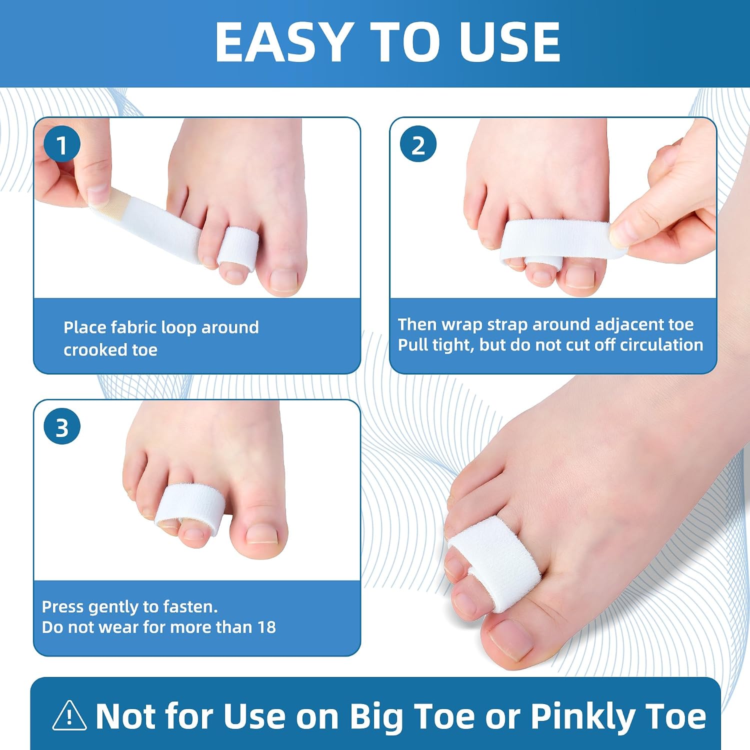 Hammer Toe Straightener, Broken Toe Splint & Buddy Wraps 4 Count, Toe Support Brace for Bent Toes, Toe Alignment Support, Alternative to Buddy Tape for Women & Men