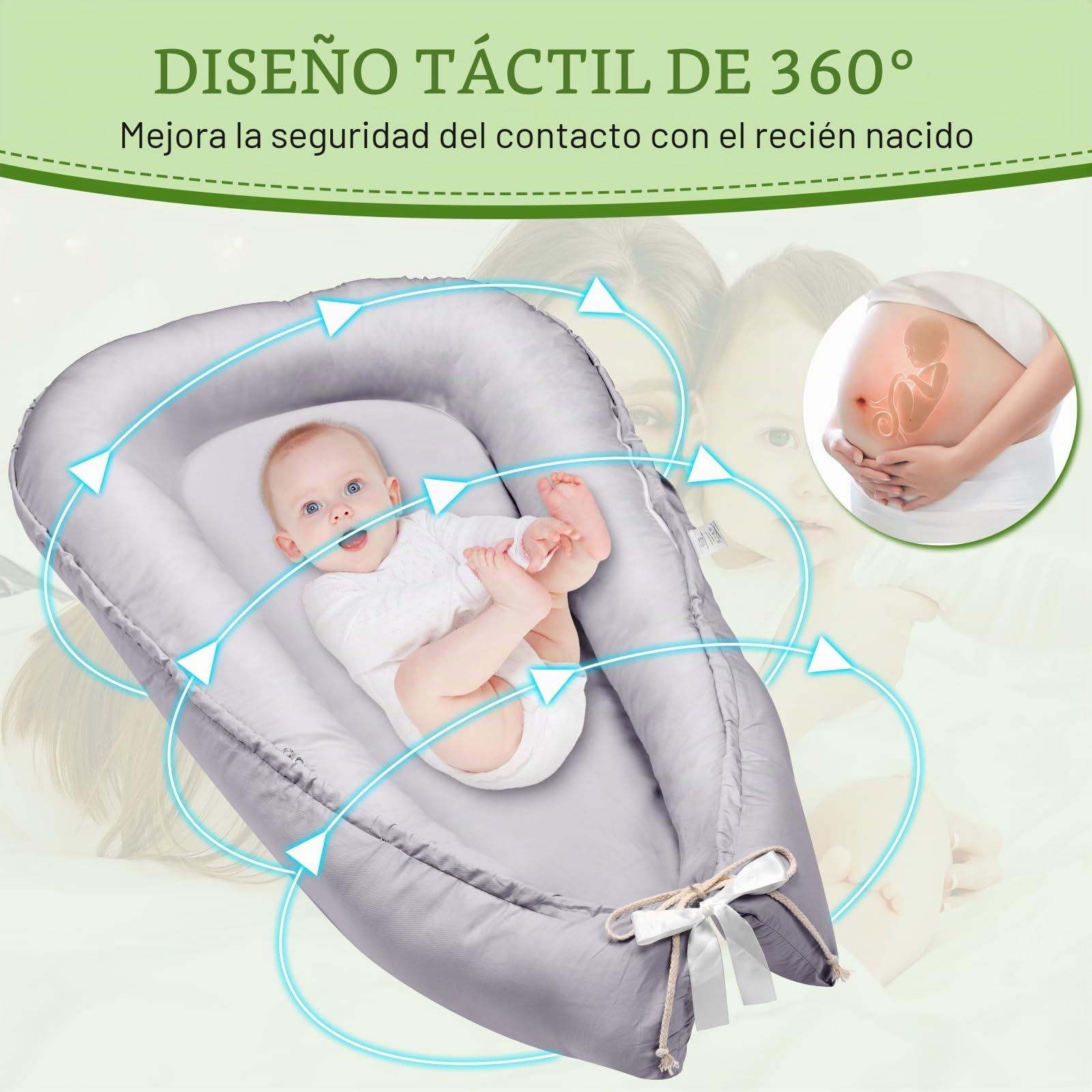 Nido Bebe Recien Nacido,Reductor de Cuna 100% Algodón Plantilla Removible Bebés Capullo de Colecho Cuna de Viaje para Niños y Niñas