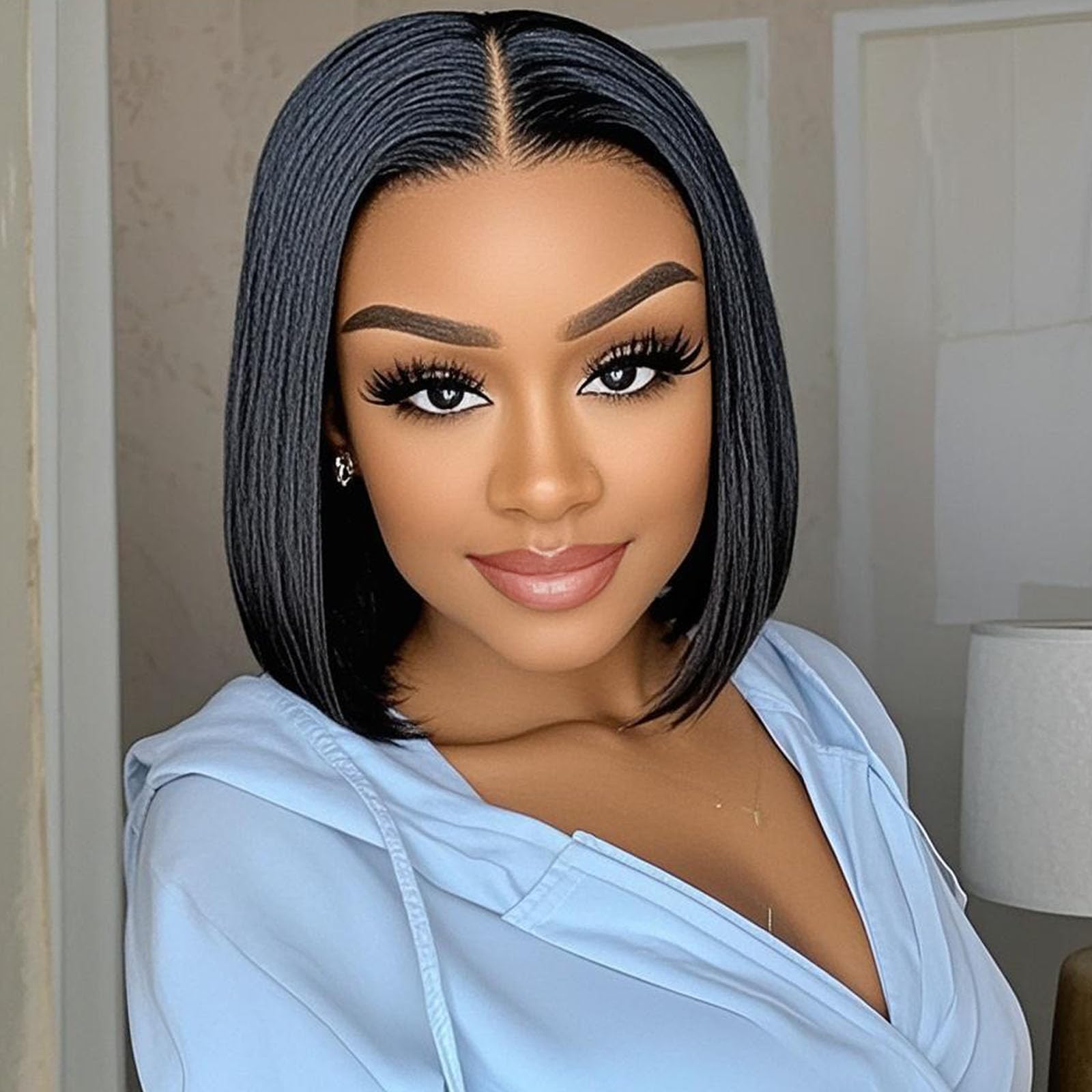 Rolisy Wear and Go Glueless Wigs Human Hair Pre Plucked Pre Cut Middle Part Bob Wig Human Hair 5x5 HD Lace Closure Wig Glueless Short Bob Straight
