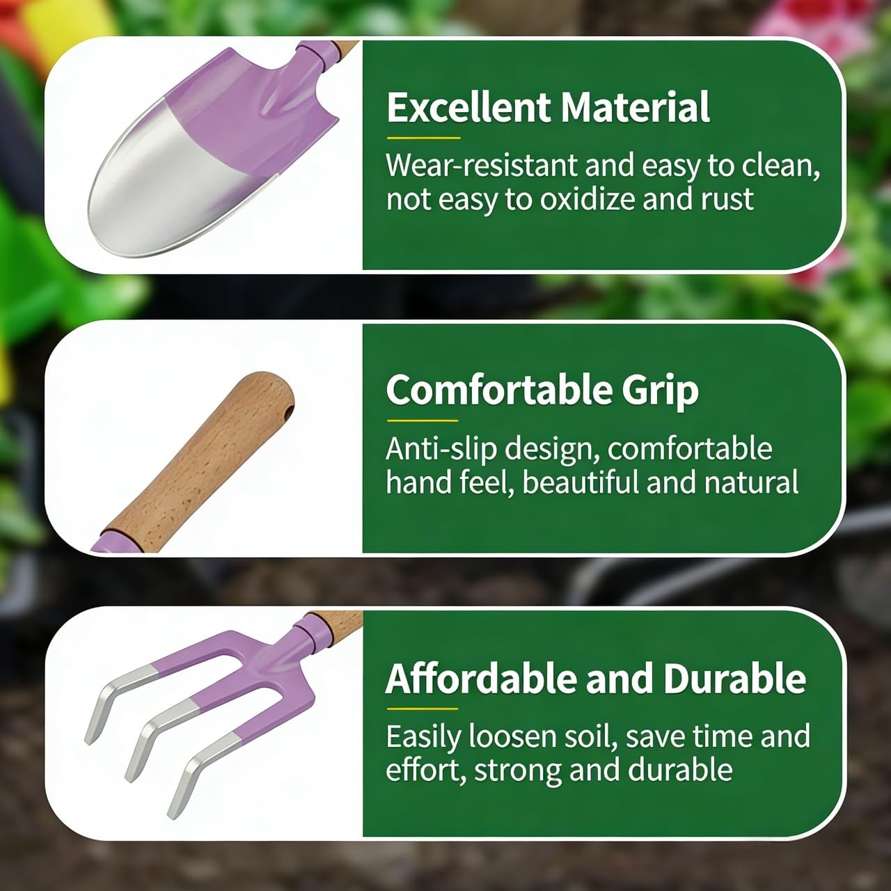 Gartenwerkzeug Set Mini Personalisierte, Gartengeräte Set aus Edelstahl mit Schaufel Rechen für Sandkasten und Blumenbeete