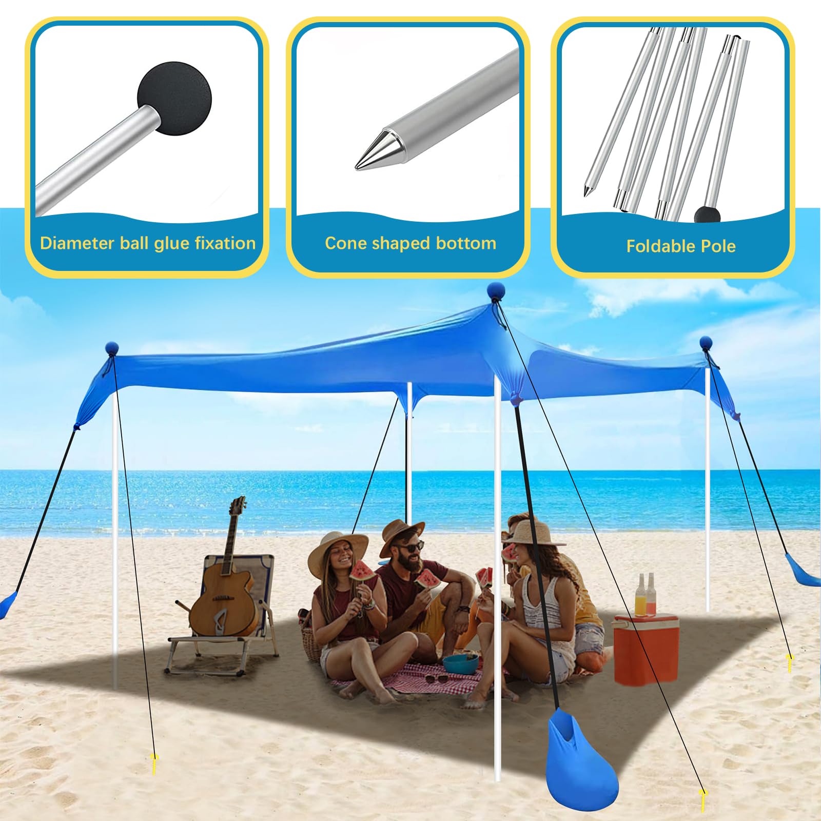 UMARDOO Familien-Strandzelt, extra Ersatz, Aluminium, faltbare Stangen, tragbare Teleskop-Zeltstangen für Markisen, Baldachin (2,5 m)