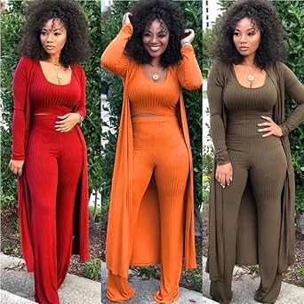 ThusFar Women 3 Piece Outfits Knit Cardigan Crop Tank Tops Palazzo Pant Set