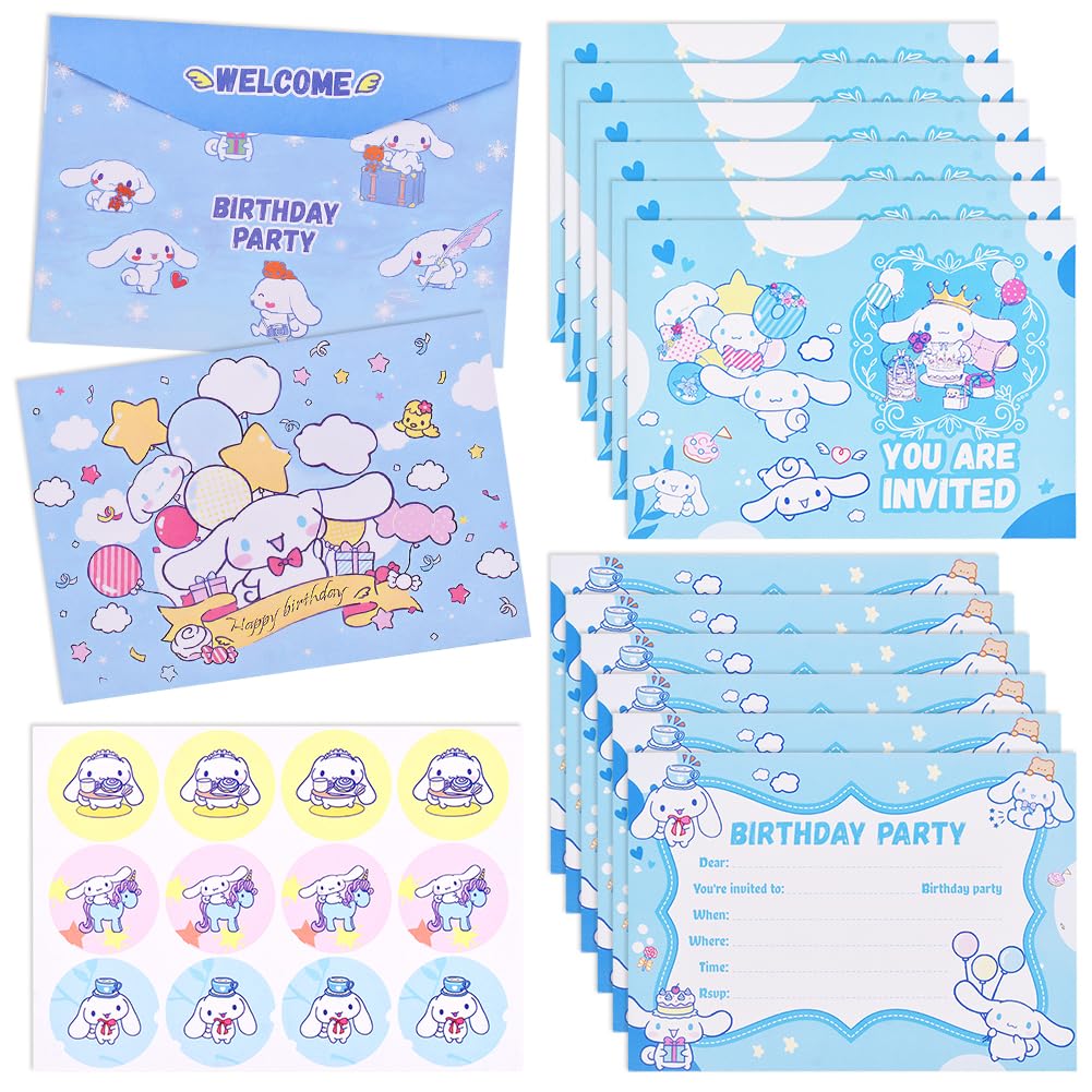 Cinnamorroll Party Invitation, 12PCS Cinnamorroll Party Invitations Kids Cartoon Letter with Envelopes Birthday Card Theme Party Supplies Invites Party Decorations Suitable for Occasionc Party