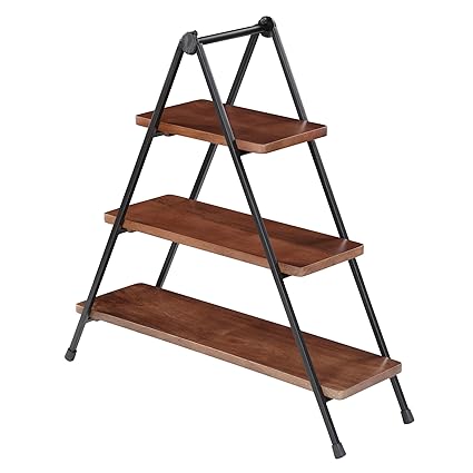 BIRDROCK HOME 3-Tier Serving Tray | Decor Display | Mango Wood | Iron Serving | Dessert Stand | Party Tiered Server | Rustic Farmhouse | Table Kitchen Home Display