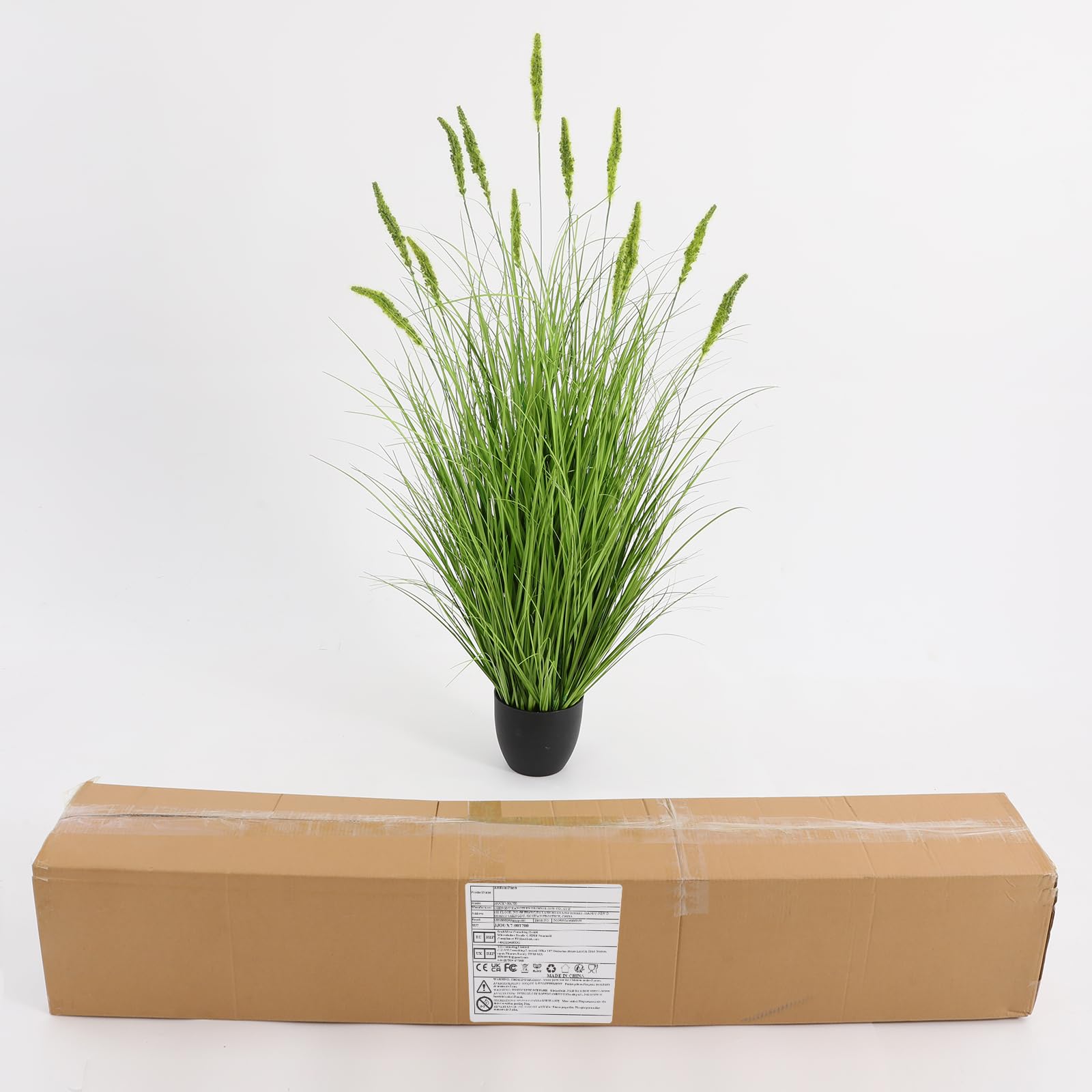 Sztuczna trawa 90 cm, ogon kota w doniczce – realistyczna sztuczna roślina do salonu i na balkon, łatwa w pielęgnacji i odporna na promieniowanie UV, czarno-zielona (150 cm)