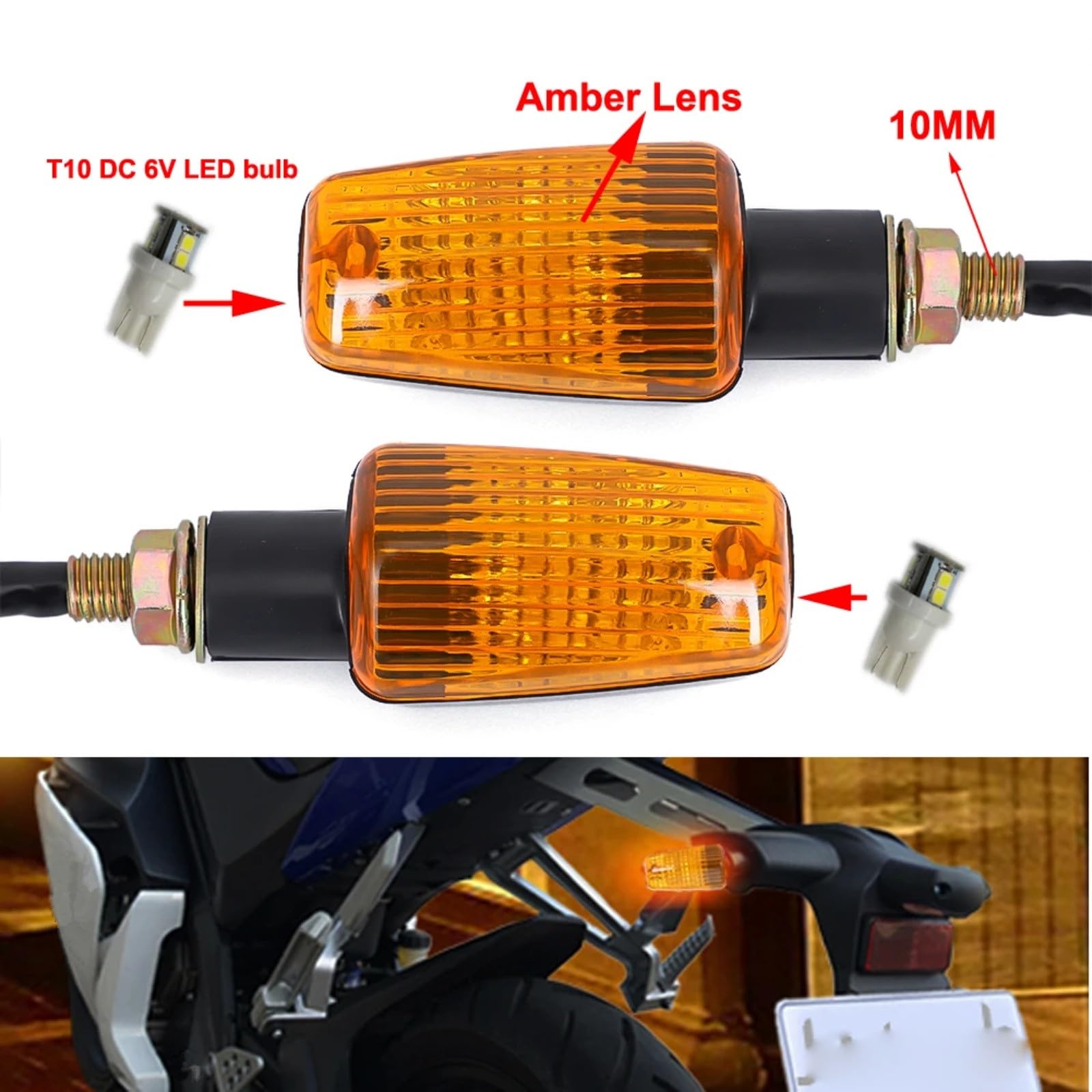 2PC 6V Per Scooter Ciclomotore Bici Moto Indicatori Di Direzione Indicatore Moto Perline Lampada Universale Lente Ambrata