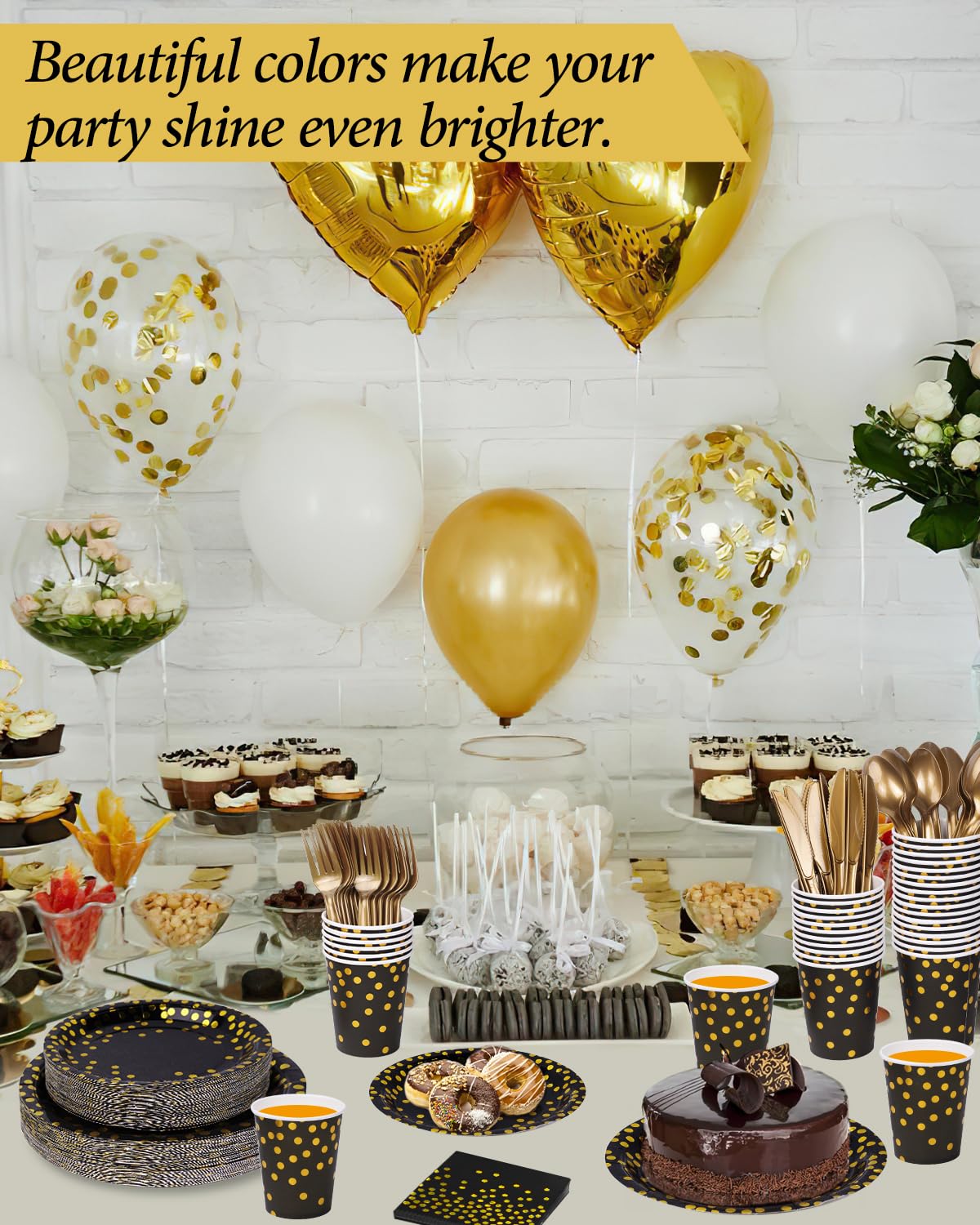 Black & Gold Party Plates - Disposable Dinnerware Sets -6
