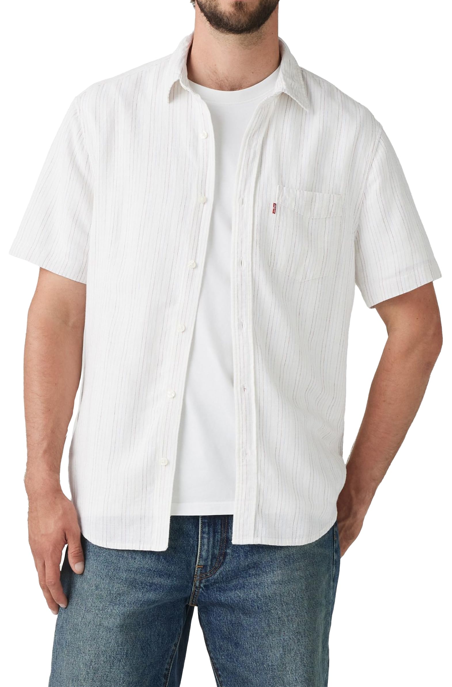 Levi's Sunset - Maglietta a Maniche Corte da Uomo a 1 Tasca Standard, Carlin Stripe Bright, S