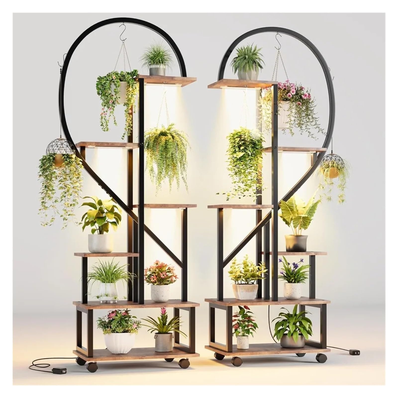 LINYpA66 Plant Stand Indoor 6 Tier Plant Stand Metal Indoor Tall Display Rack with Detachable Wheels Half Heart Shape Stands