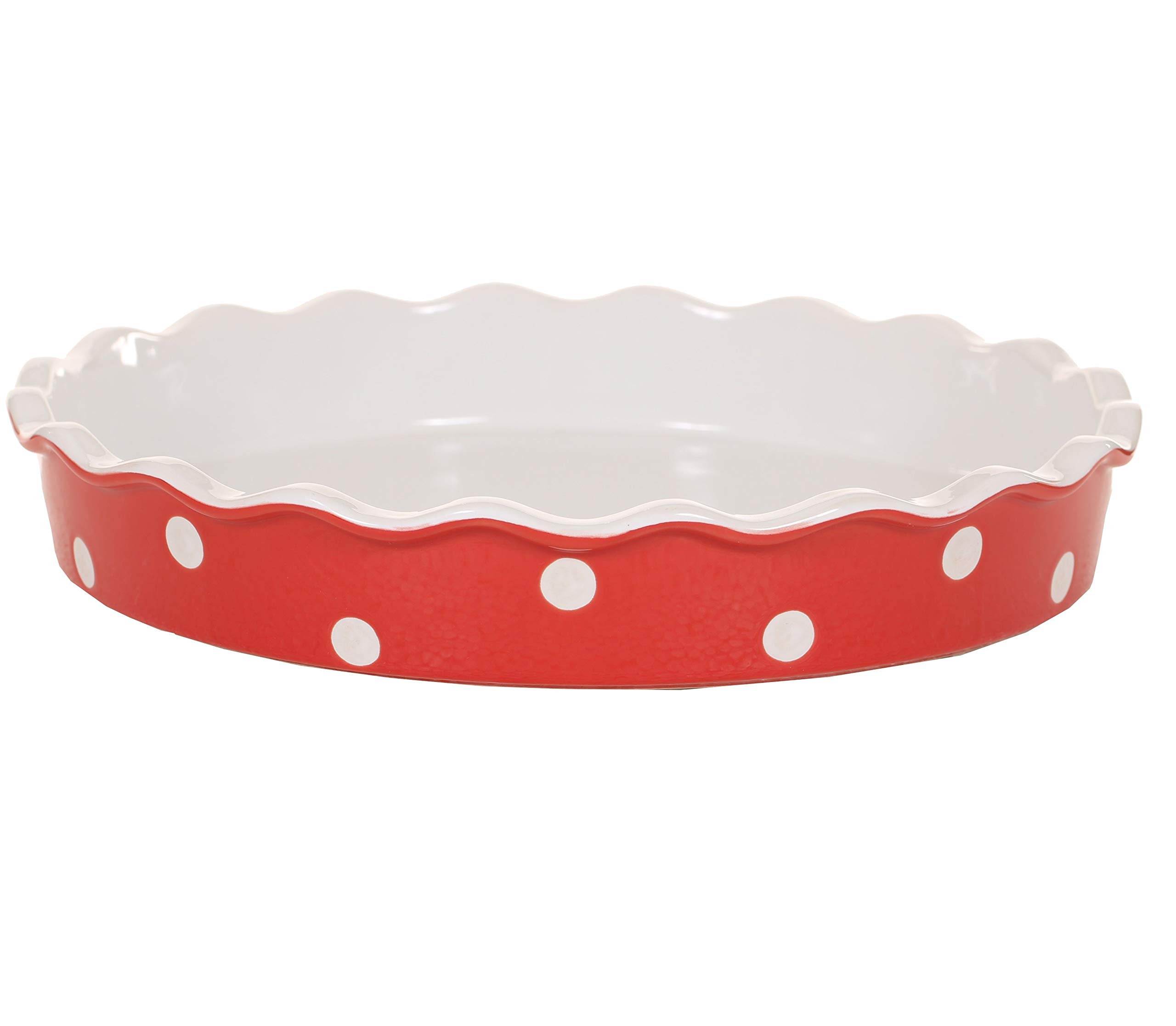Isabelle Rose Quiche - / Tarte Form aus Keramik - rot polka dot - 30cm x 30cm x 5 cm