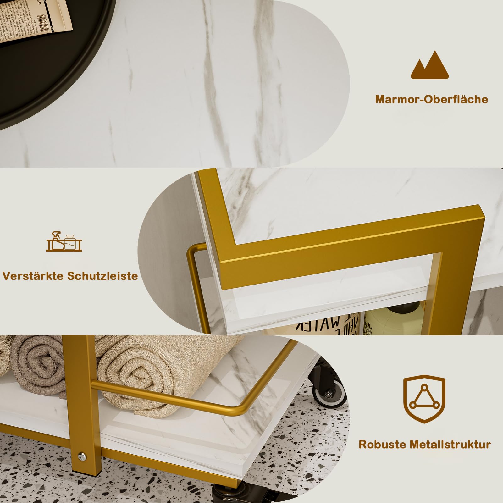 Icoget Chariot pour esthéticienne avec roulettes, chariot à 3 niveaux pour salon et beauté - Chariot de service mobile avec 3 tablettes pour les cils, studio de manucure, spa, tatouages, soin du