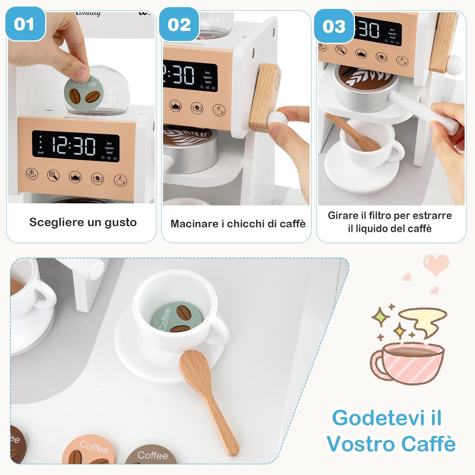 RELAX4LIFE Cucina Giocattolo per Bambini, Mini Cucina Angolare in Legno con Luci e Suoni Reali, Utensili, Set Giocattoli per Bambini 3+ Anni, 105 x 30 x 95 cm (Bianco)