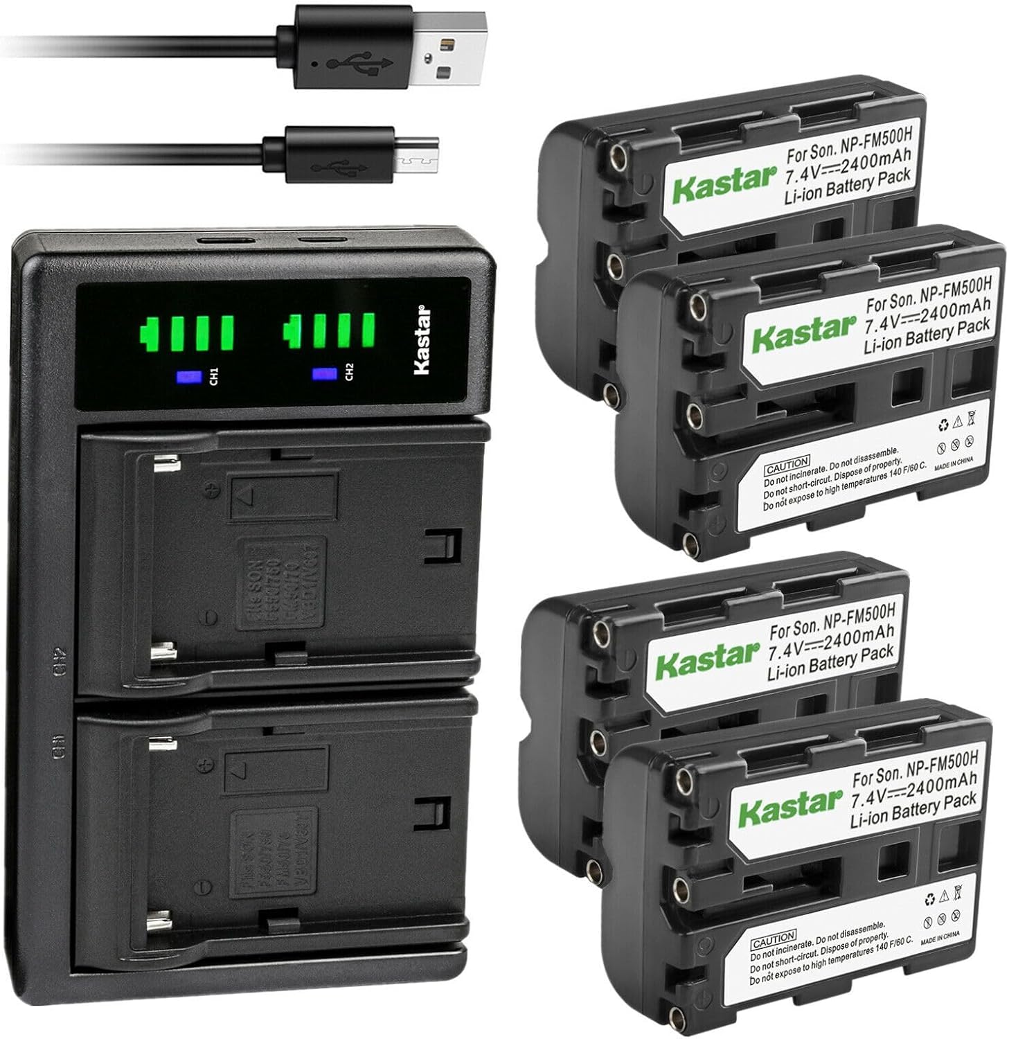 Kastar 4-Pack Battery and LTD2 USB Charger Replacement for Sony SLT-A77, SLT-A77V, SLT-A77VB, SLT-A77VK, SLT-A77VM, SLT-A77VQ, Alpha 77II, a77 II, SLT-A77 II, a77II, a77V, ILCA-77M2, Alpha 99, a99