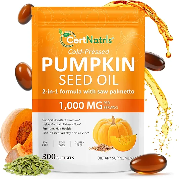 GTZSXNP Pumpkin Seed Oil Capsules,2 in 1 Pumpkin Seed Oil with Saw Palmetto, Supplements Supports Hair Growth, Bladder & Prostate Health | Non-GMO