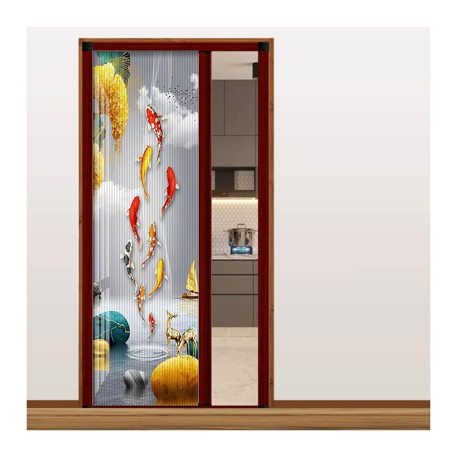 Thermal Insulated Honeycomb Accordion Door Interior, No Drill Sliding Partition Doors for RV Shower Bedroom Space Separation(Red Frame,80x200CM)