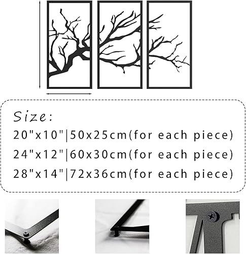 Miniatura 3 de fayholy Arte de pared de metal, árbol de la vida, 3 piezas, para colgar en la pared, arte de pared de metal del árbol de la vida, decoración