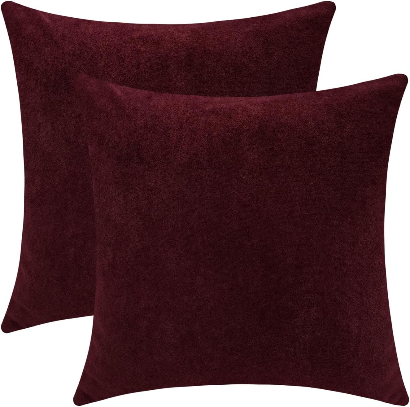 Jeneoo Burgundy Decorative Throw Pillow Covers Soft Chenille Comfy Square Couch Cushion Cases Decor (Set of 2, 20 x 20 Inches)