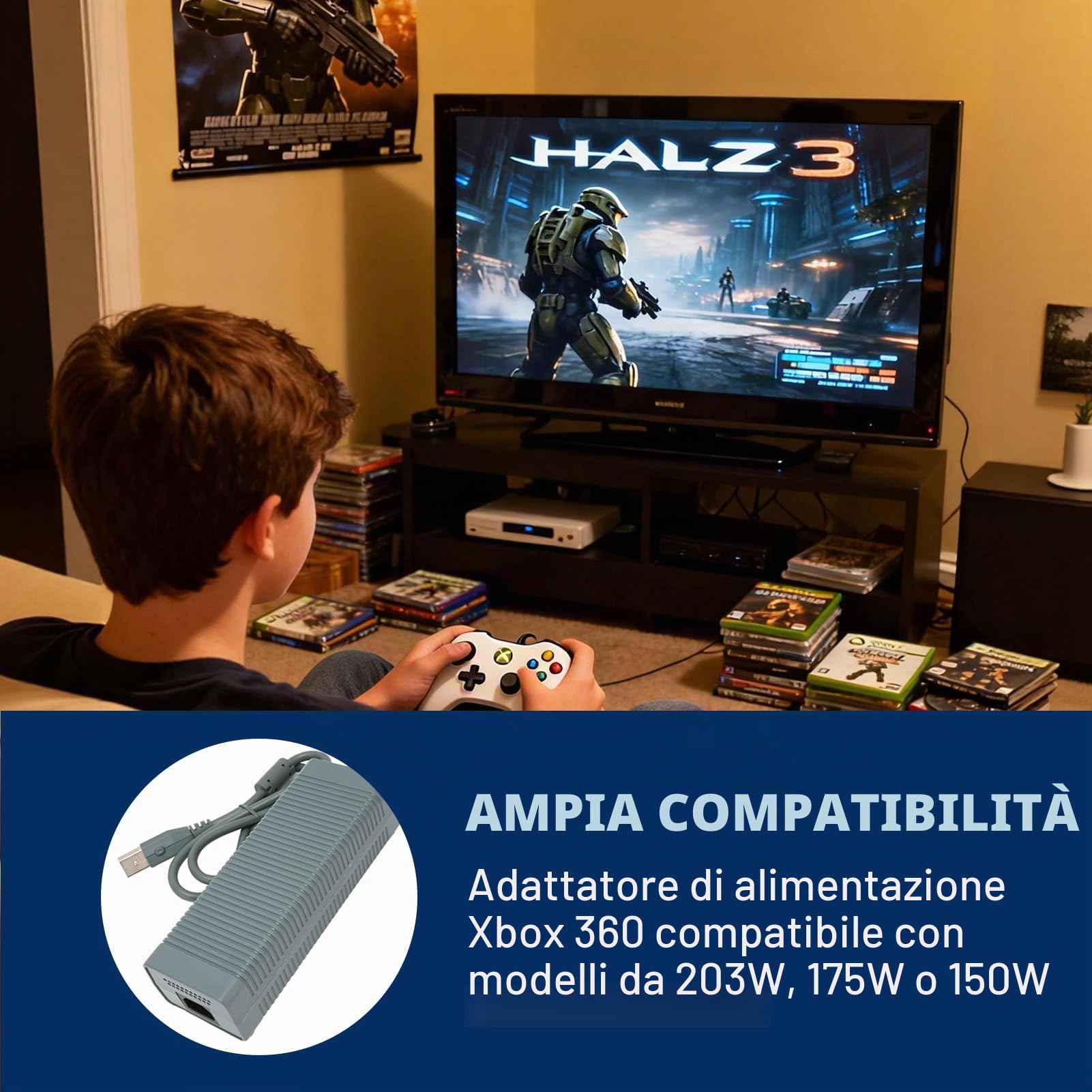 Alimentatore Universale per Console di Gioco con Cavo di Alimentazione - Compatibile con Xbox 360 e Altre Console, Adattatore di Ricarica per One e Modelli Simili