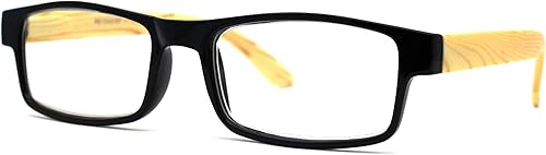 Gafas de lectura clásicas rectangulares de madera con brazo articulado de plástico
