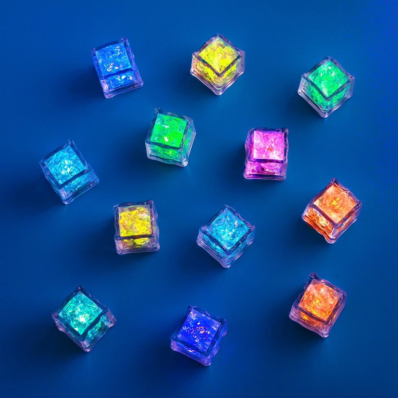 12 cubitos de hielo LED – luminosos intermitentes para bebidas, impermeables y reutilizables, decoración para fiestas, bares, bodas, champán, whisky y cócteles