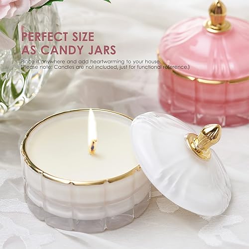 Miniatura 30 de Tarro de caramelo rosa, plato de cristal para dulces con tapa, tarros de cristal con tapas, joyero con tapas, tarro de vidrio decorativo, regalos