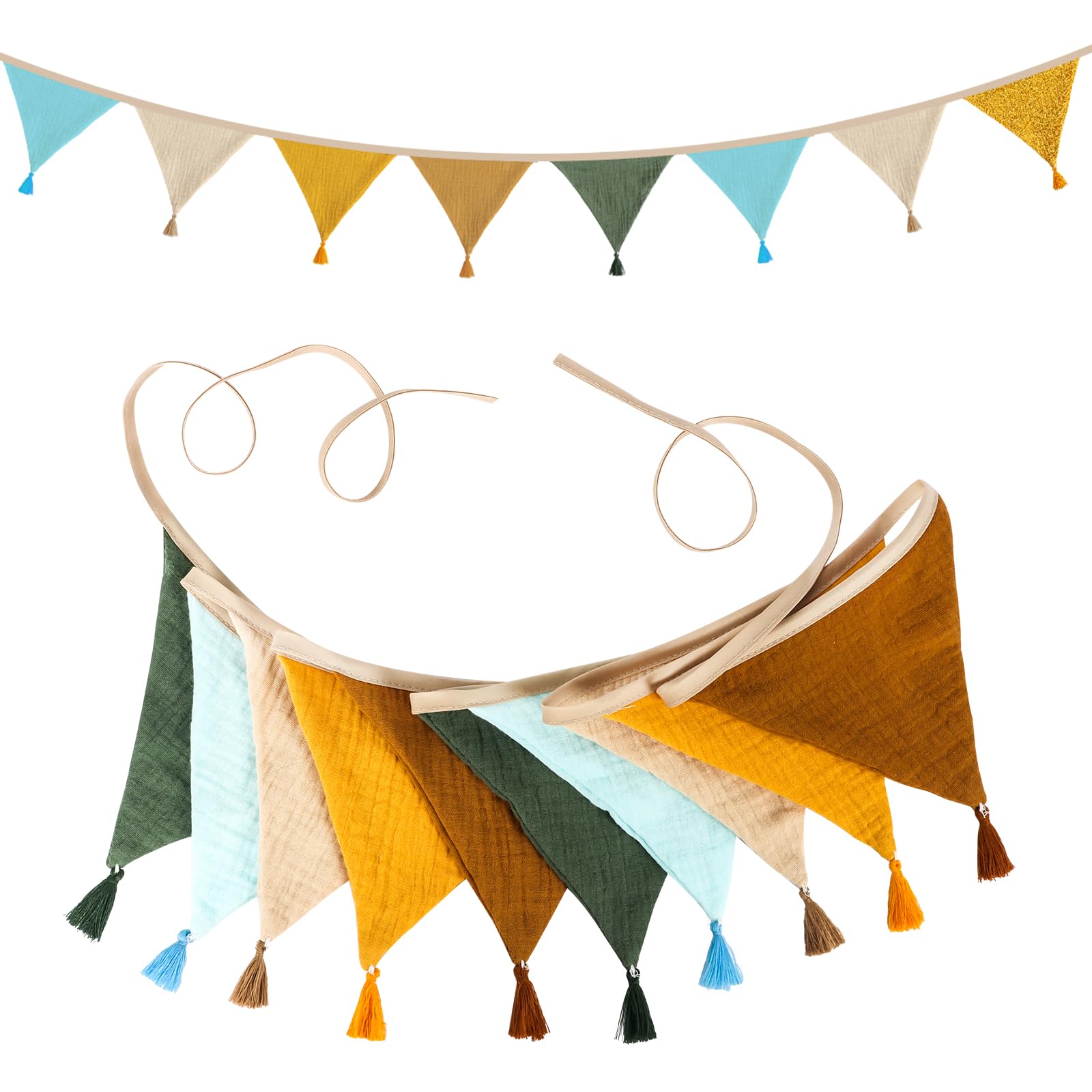 Nursery Fabric Bunting Banner,10Pcs Double Sided Colorful Cotton Bunting Garland, Kids Room Decoration