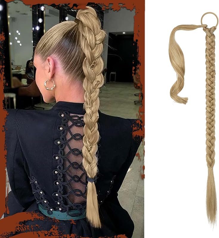 Coadă împletită Sofeiyan cu elastic, extensie de păr pentru femei, lungime 66 cm, blond cenușiu, sintetic cu aspect natural