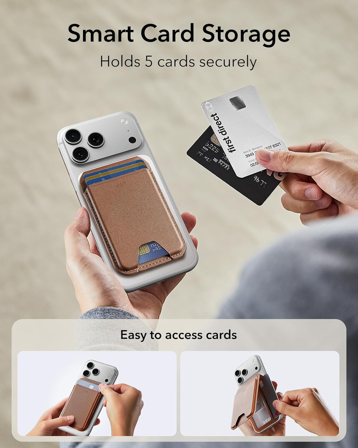 ESR Magnetic Wallet, Compatible with MagSafe Wallet with Adjustable Stand, for iPhone 17e/17/16/15/14/13/12 Series, Not for iPhone 13/12 mini, 3 Card Holder, Vegan Leather, Brown