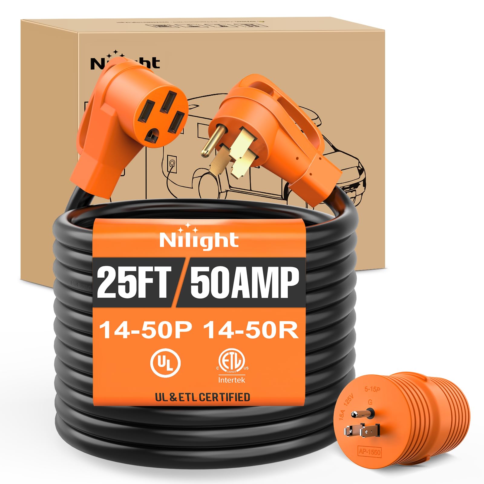 Nilight 25FT 50 Amp RV Extension Cord with Adapter 6/3+8/1 Gauge