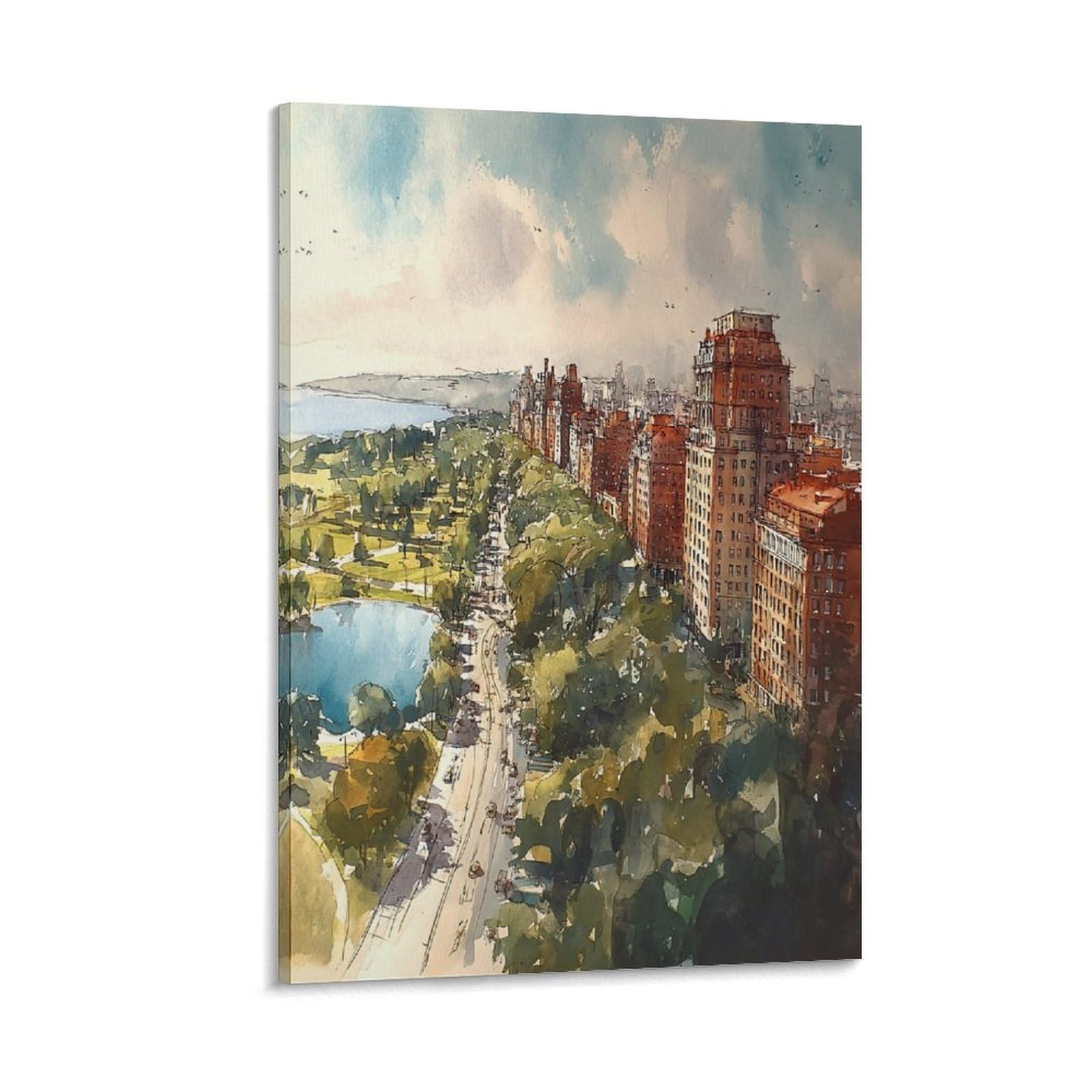 XWYMXZ Central Park Watercolor Print Manhattan Posters 20x30inch(50x75cm) Vintage Watercolor Canvas Art