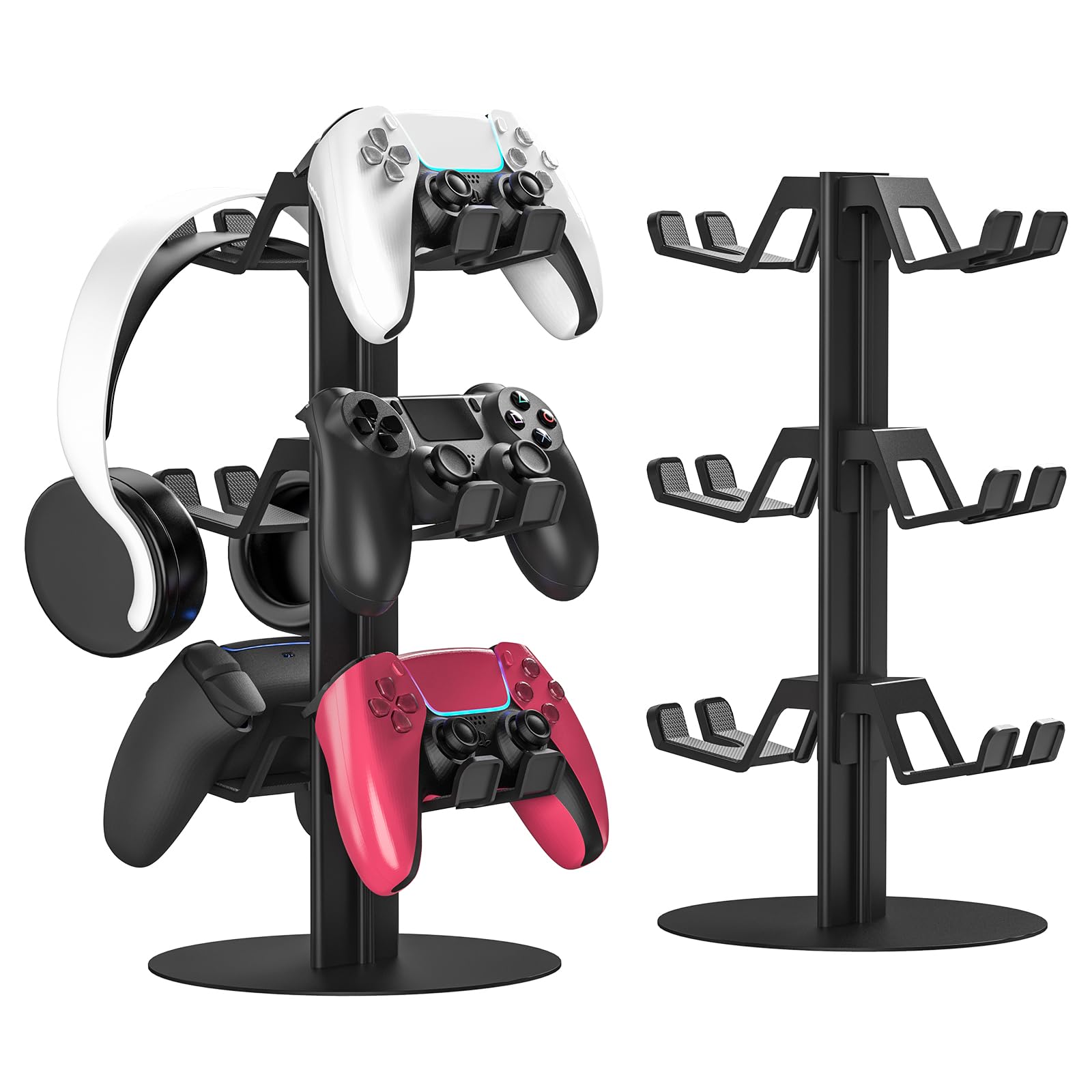 3-Tier Game Controller Holder and Headphone Stand Aluminum Alloy for Desk Compatible with X-Box, PS5, PS4, and N-Switch Headset Holder for 6 Controllers 3 Tiers
