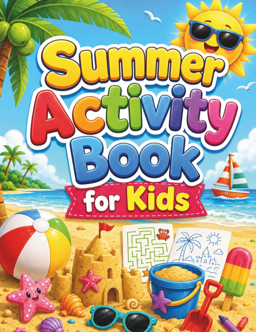 Summer Activity Book: Fun Beach Vacation Activities with Mazes, Puzzles, Drawing, Scissor Skills, Dot Marker Pages