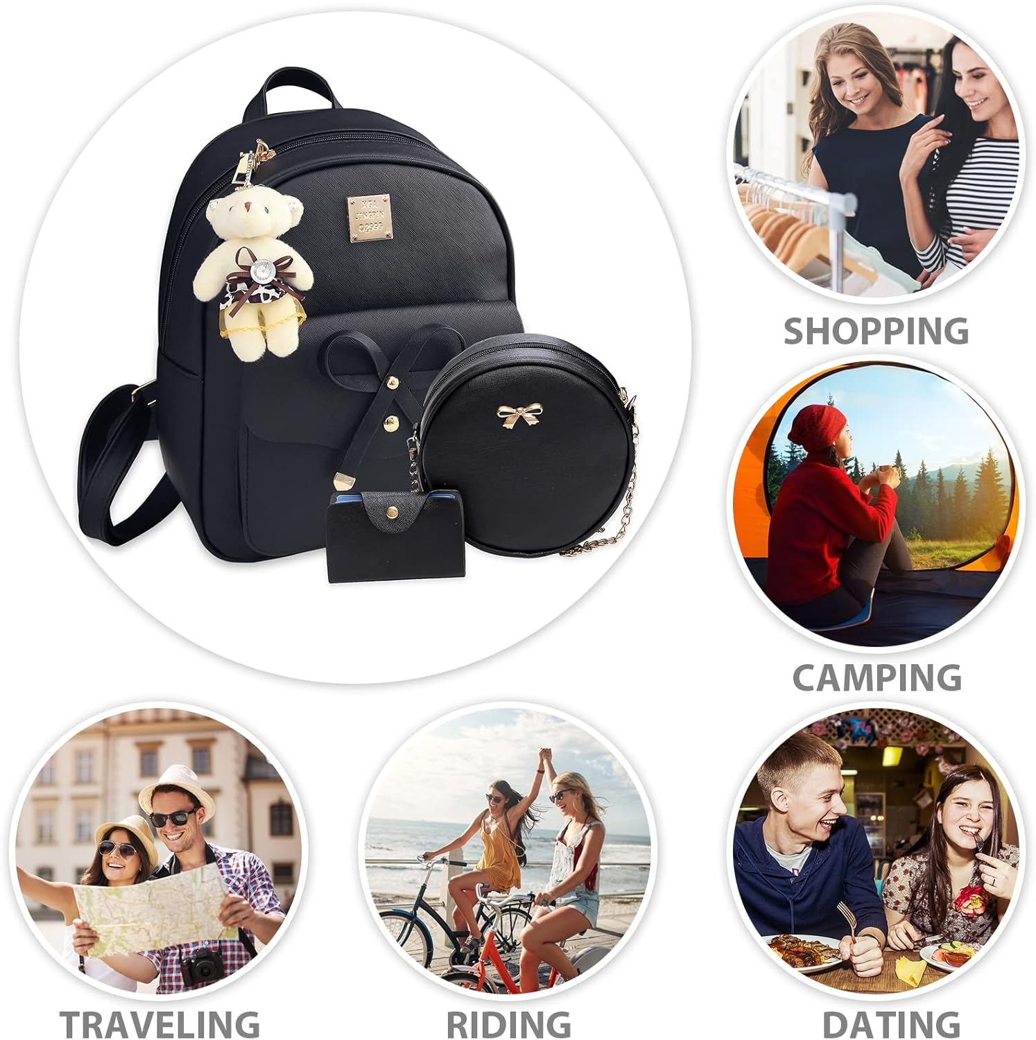 K.E.J. Mini Backpack for Women Bowknot Leather Backpack 3-PCS Cute Small Backpack Purse for Ladies - Image 7