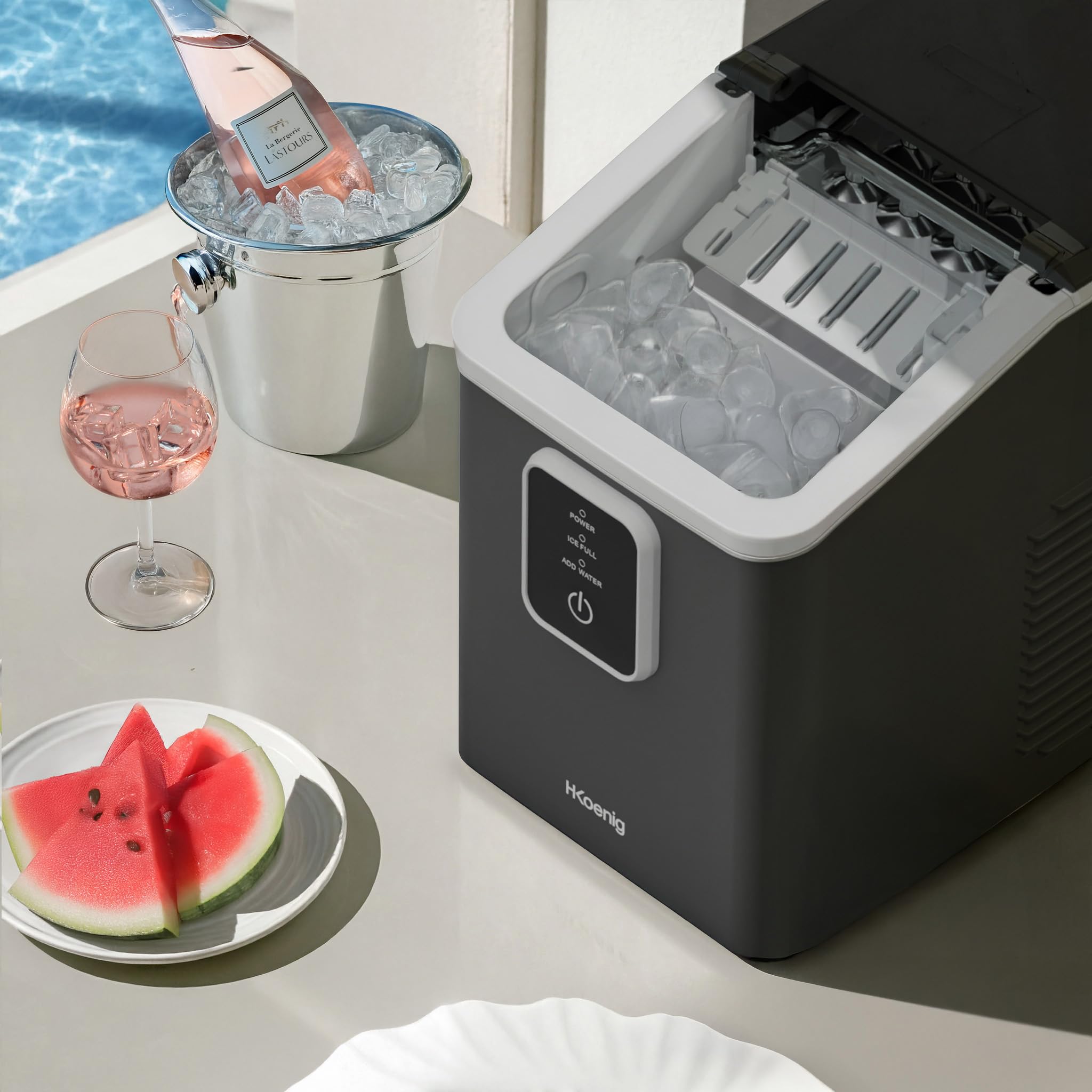 H.Koenig Machine à Glaçons KUB12-12kg en 24h, 2 tailles de Glaçons, Portable, Compacte, Silencieuse 1L, Glaçons Prêts en 6min, Pelle à Glaçons - 3