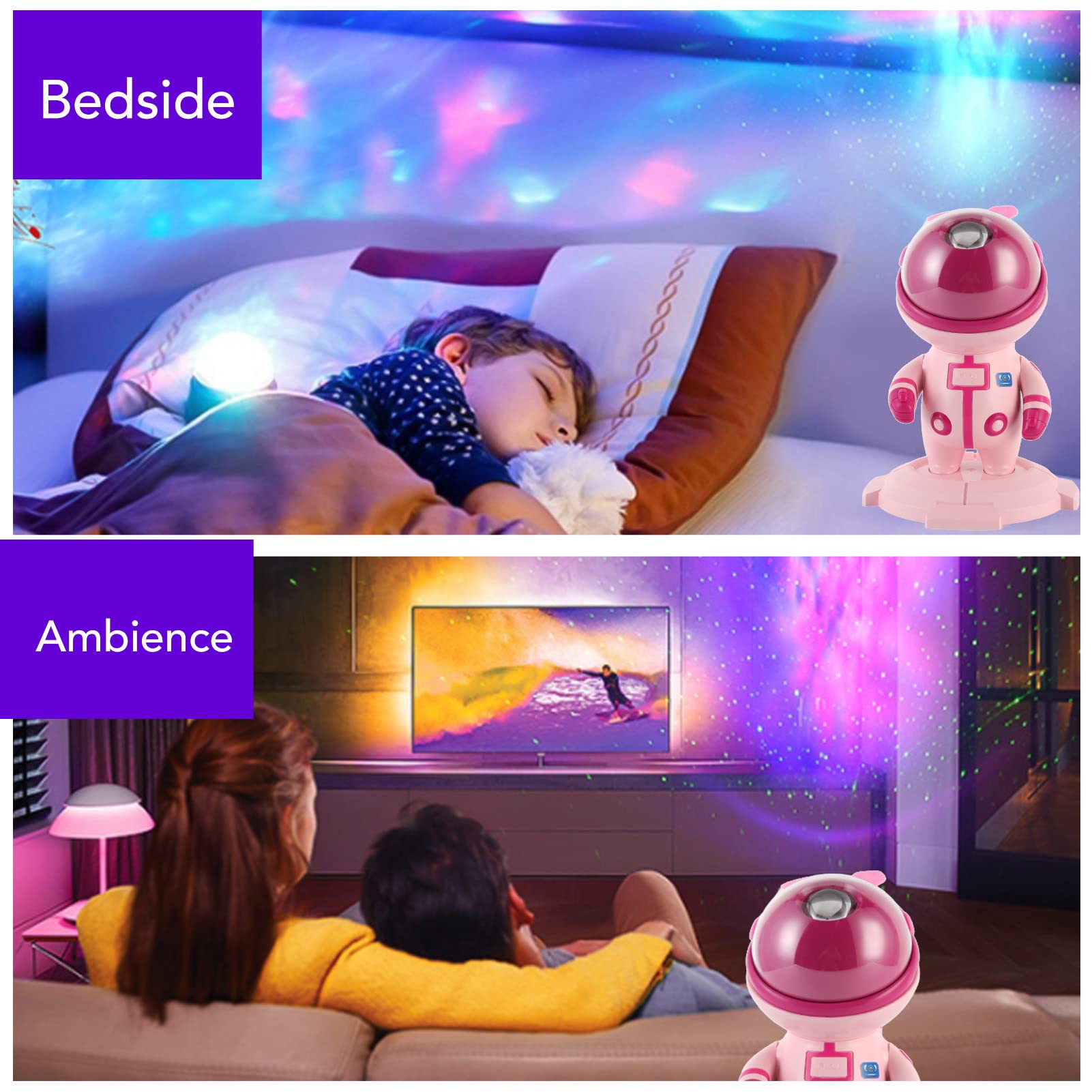 MEFE Proiettore di Luce Notturna a LED a Stella, Lampada per proiettore stellare cosmonauta USB, Luce di proiezione Ambientale RGB per Bambini, Adulti, Decorazione della Camera (Rosa)