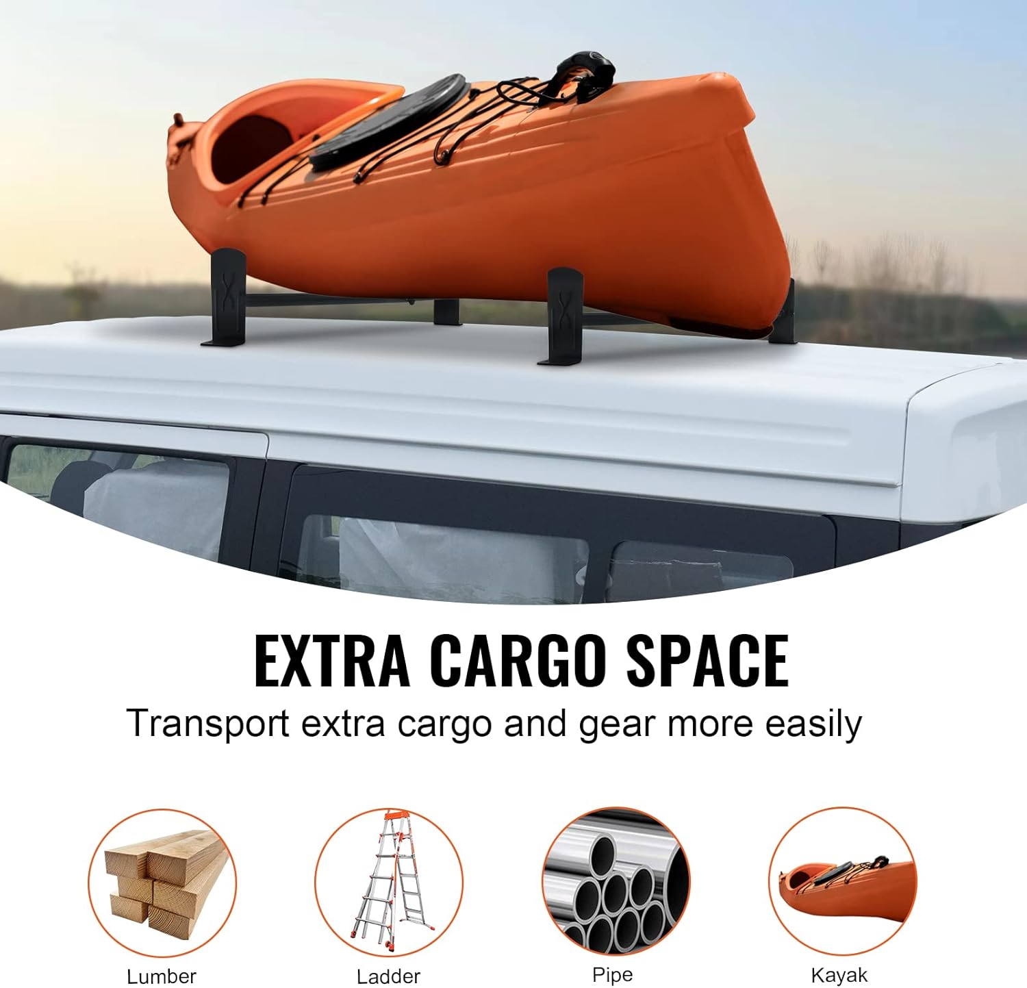VEVOR Van Roof Ladder Rack, 2 Bars Alloy Steel Roof Racks, 500 LBS Capacity Roof Rack, Adjustable Length 35.8"-52.4", Van Ladder Rack Compatible with Chevrolet Express, GMC Savana, etc, Drilling Mount