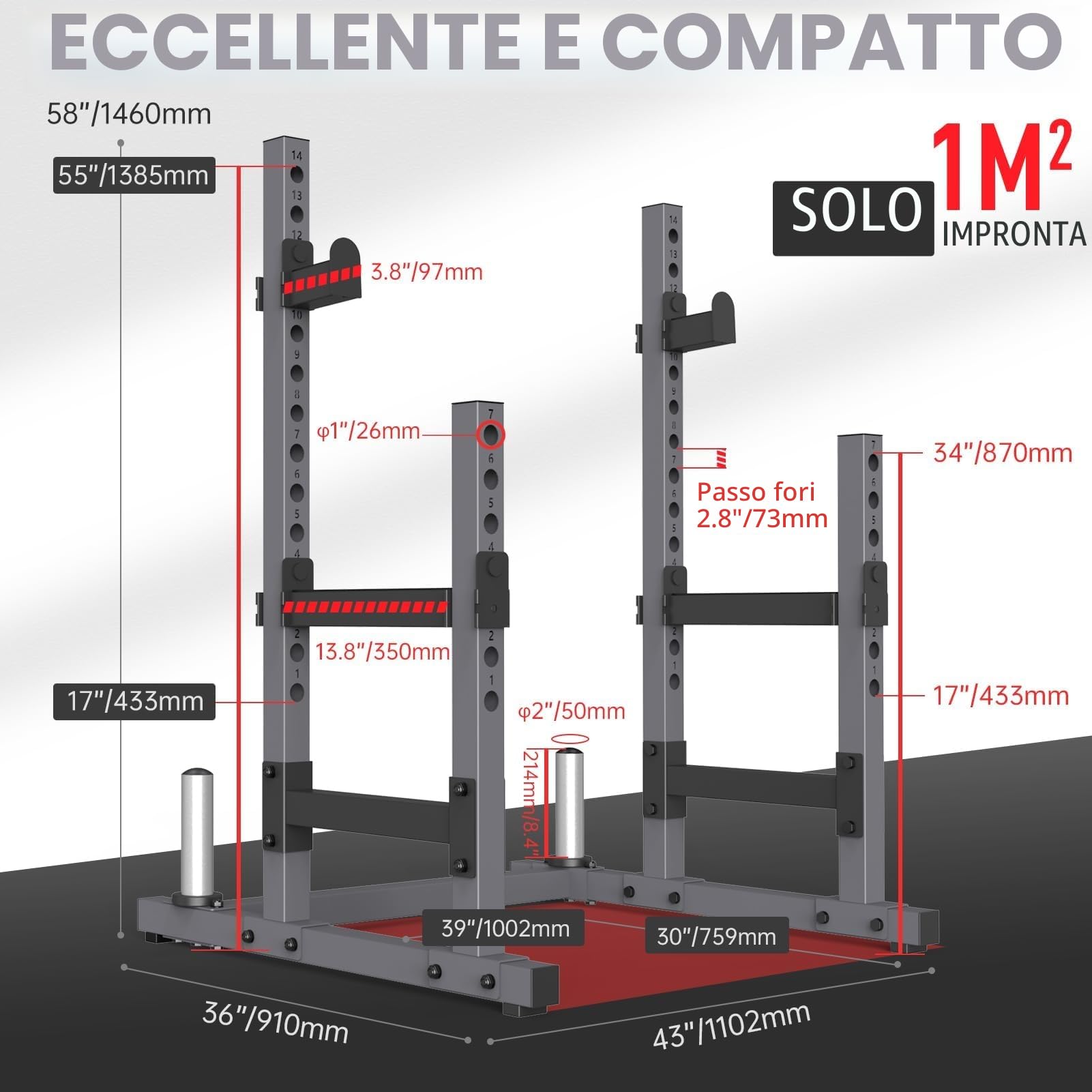 PASYOU SR30 Squat Rack Palestra, Porta Bilancieri Regolabile, Supporto Bilanciere Multifunzione, Max 800 KG