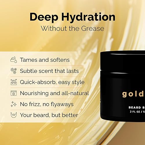 Miniatura 2 de Golden Grooming Co. Bálsamo para barba para hombres, fortalece y suaviza las barbas y los bigotes, añade brillo y doma el cabello volador, bálsamo