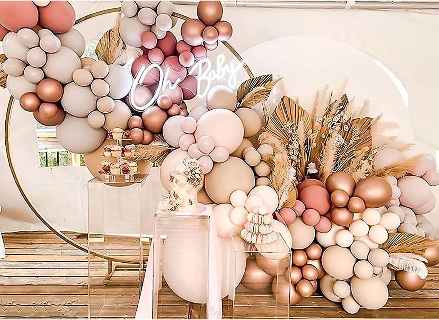 Boho Balloons Garland Arch Kit - Double Stuffed Dusty Rose Pink Rose Gold Cream Peach Apricot Latex Balloon Different Sizes 18 12 10 5In Neutral
