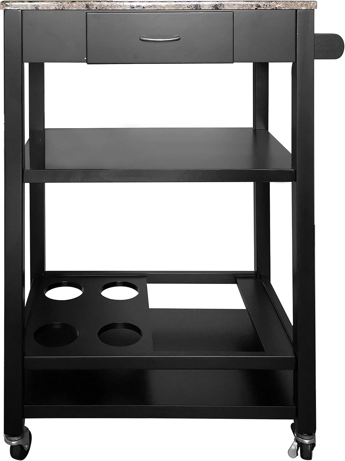King's Brand Faux Marble with Wood Kitchen Buffet Serving Cart, Black Finish
