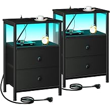 AMHANCIBLE Bedside Table with Charging Station Set of 2