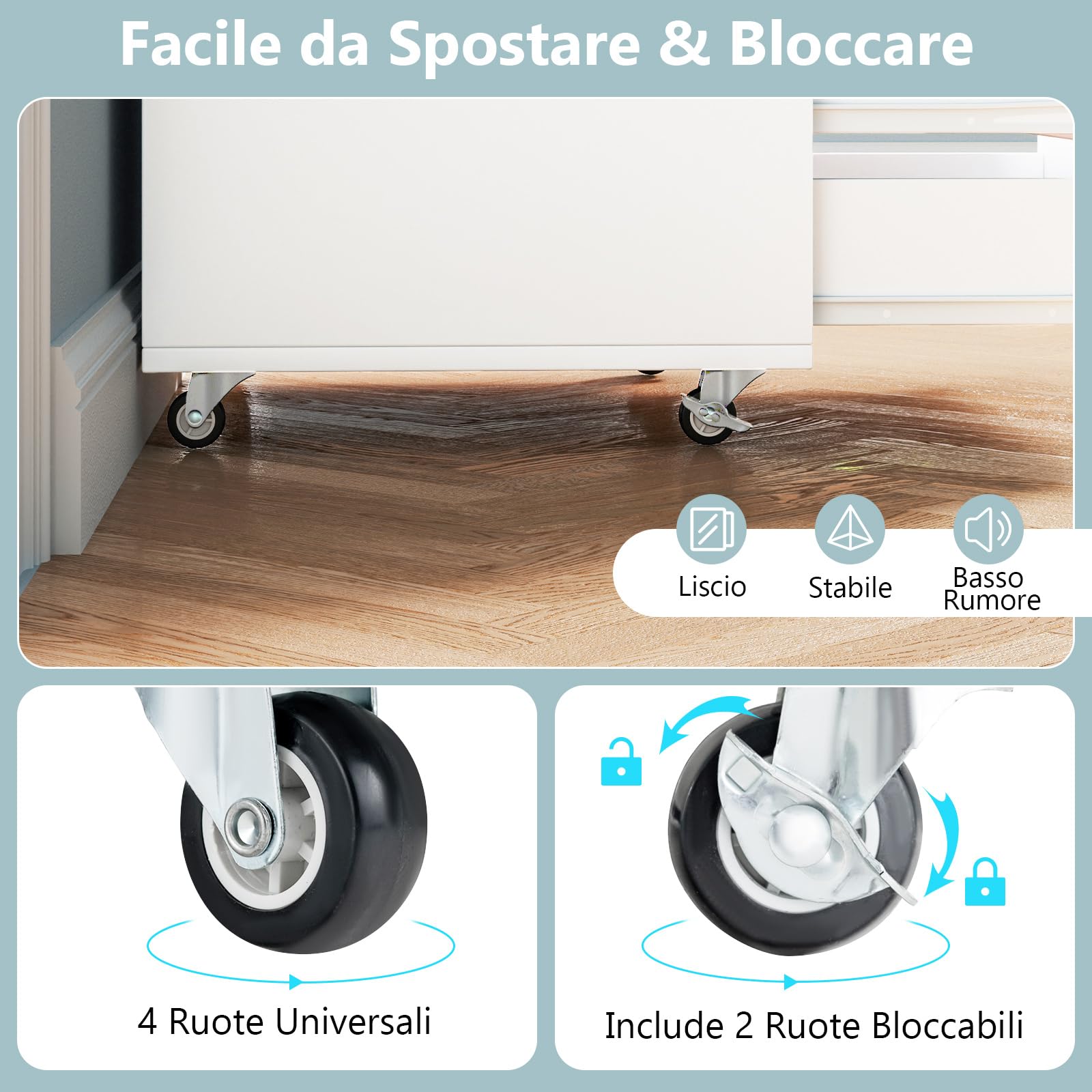 RELAX4LIFE Cassettiera Scrivania Ufficio con 5 Cassetti, Portata 45kg, Mobile Porta Stampante Portadocumenti in Legno da 12mm con Rinforzi, 49x40x64.5cm, per Studio e Camera (Bianco)