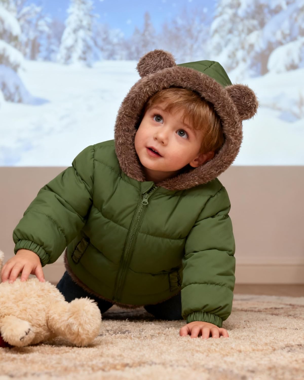 ADUKIDE Toddler Boys Puffer Jacket with Bear Ear Winter Coat Size 6M-5T