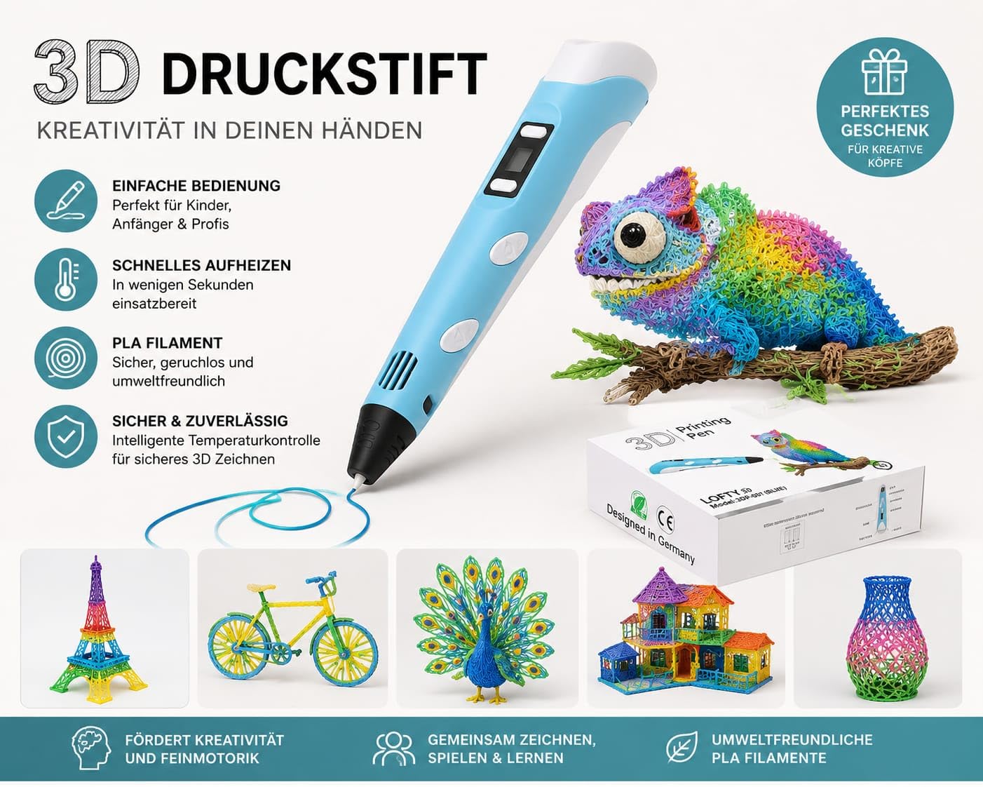 Generisch 3D Stift Kinder, 3D Stift Set, 3D Pen, Mit 15 Farben, + Malbuch | Kindergeschenk