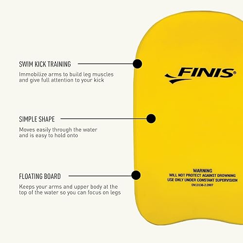 Miniatura 4 de FINIS Tabla de espuma para entrenamiento de natación, fortalece las piernas, espuma EVA suave, agarre cómodo, color amarillo