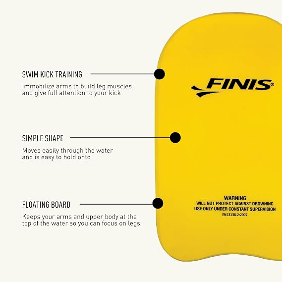 FINIS Foam Kickboard for Swim Training - Builds Leg Strength - Soft EVA Foam - Comfortable Grip - Yellow